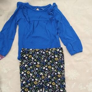 Blue Ruffled Top and Floral Pants Set
